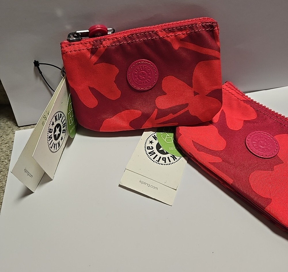 2 Nwt Kipling Small Creativity Coral Print Zip Pouches - Picture 9 of 15